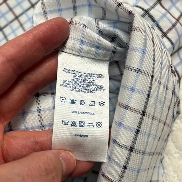 Lands End windowpane plaid tailored fit long sleeve collared button down 15.5 32 - Picture 6 of 8